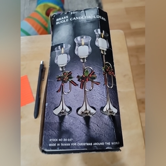 Vintage Brass Bugle Horn Trumpet Candlestick Candle Holder Set of 3 - Picture 2 of 4